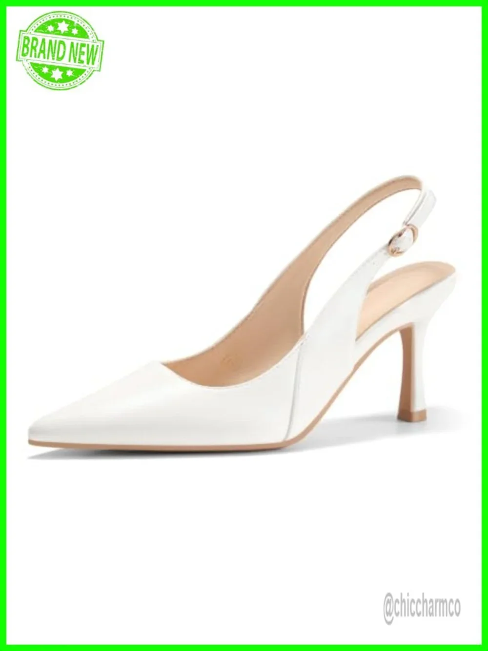 Women's Pointed Toe Slingback Kitten Heels Faux Leather Pumps